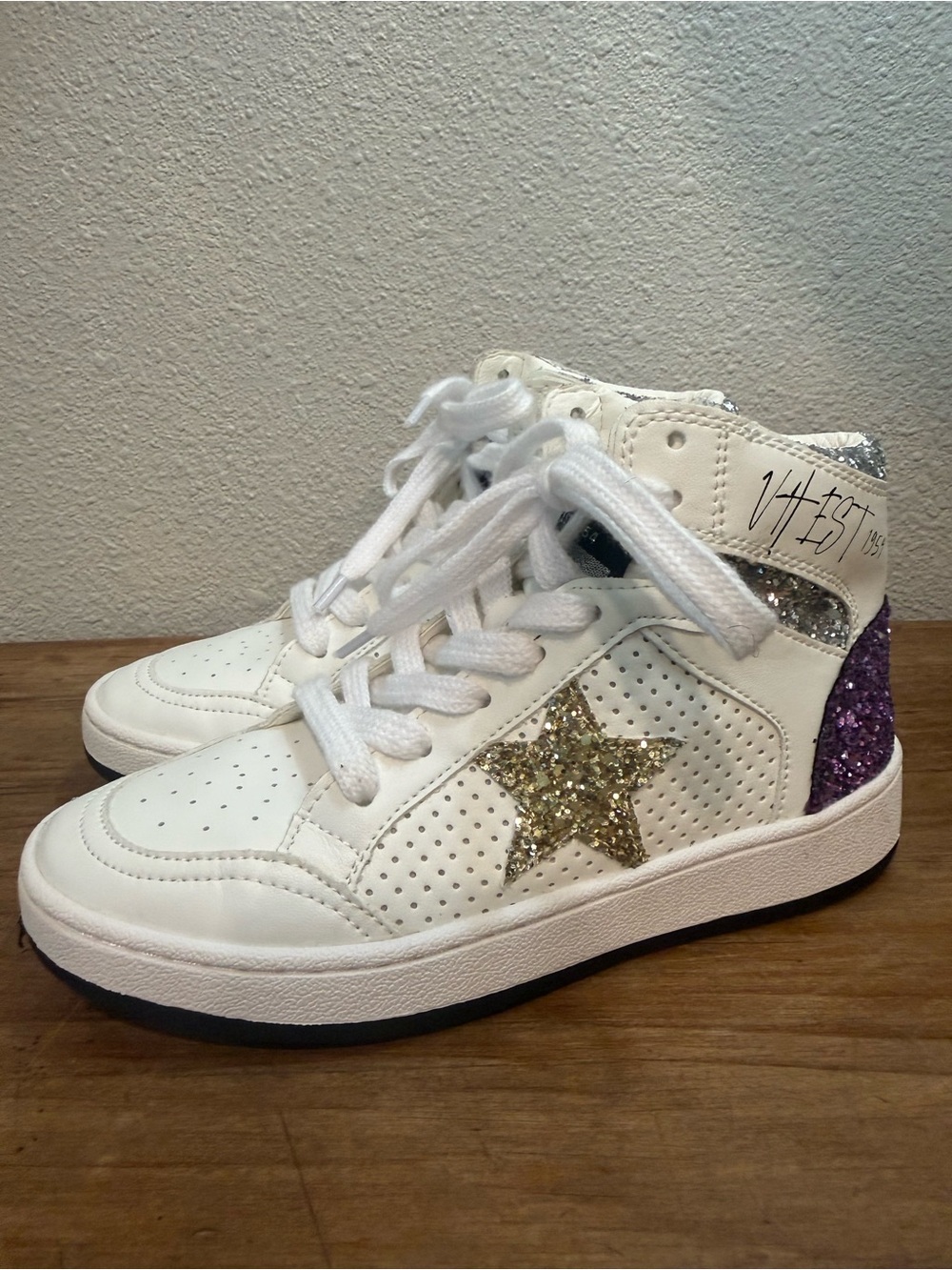 Vintage Havana Girls 3 White Glitter Star High Top Sneakers Purple Gold NWOT